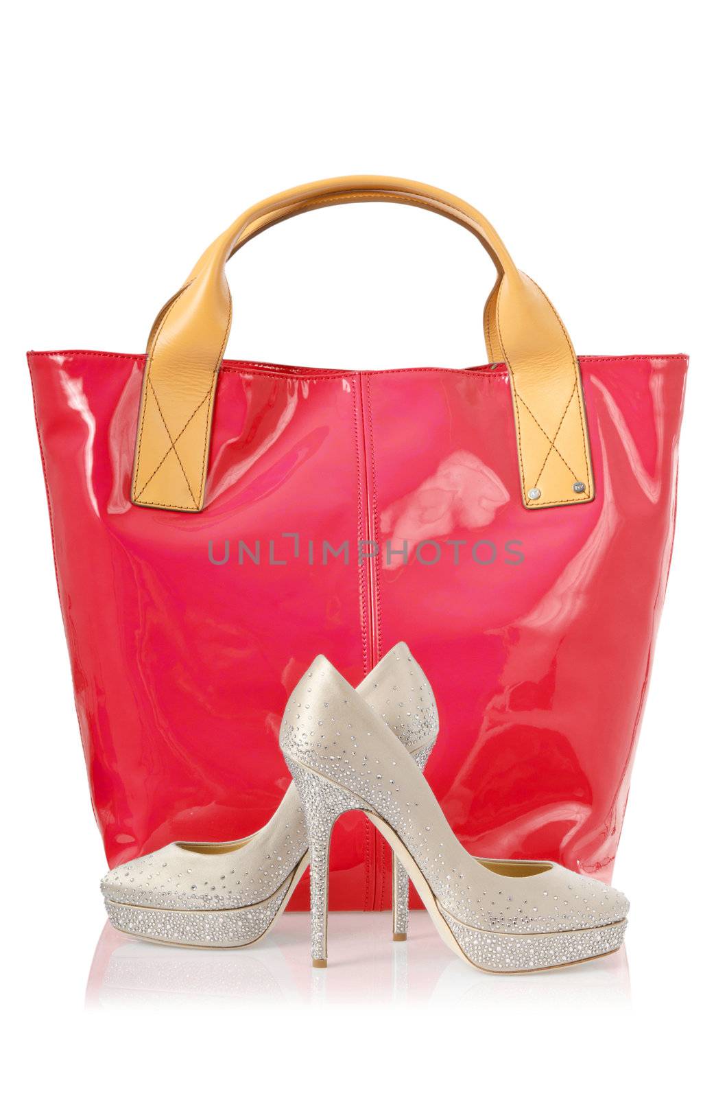 Elegant bag and shoes on white by Elnur