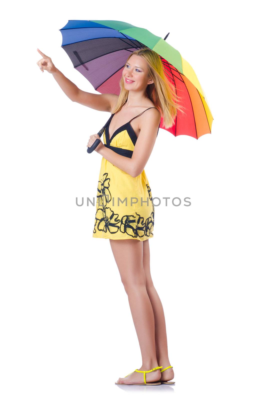 Young woman with colourful umbrella