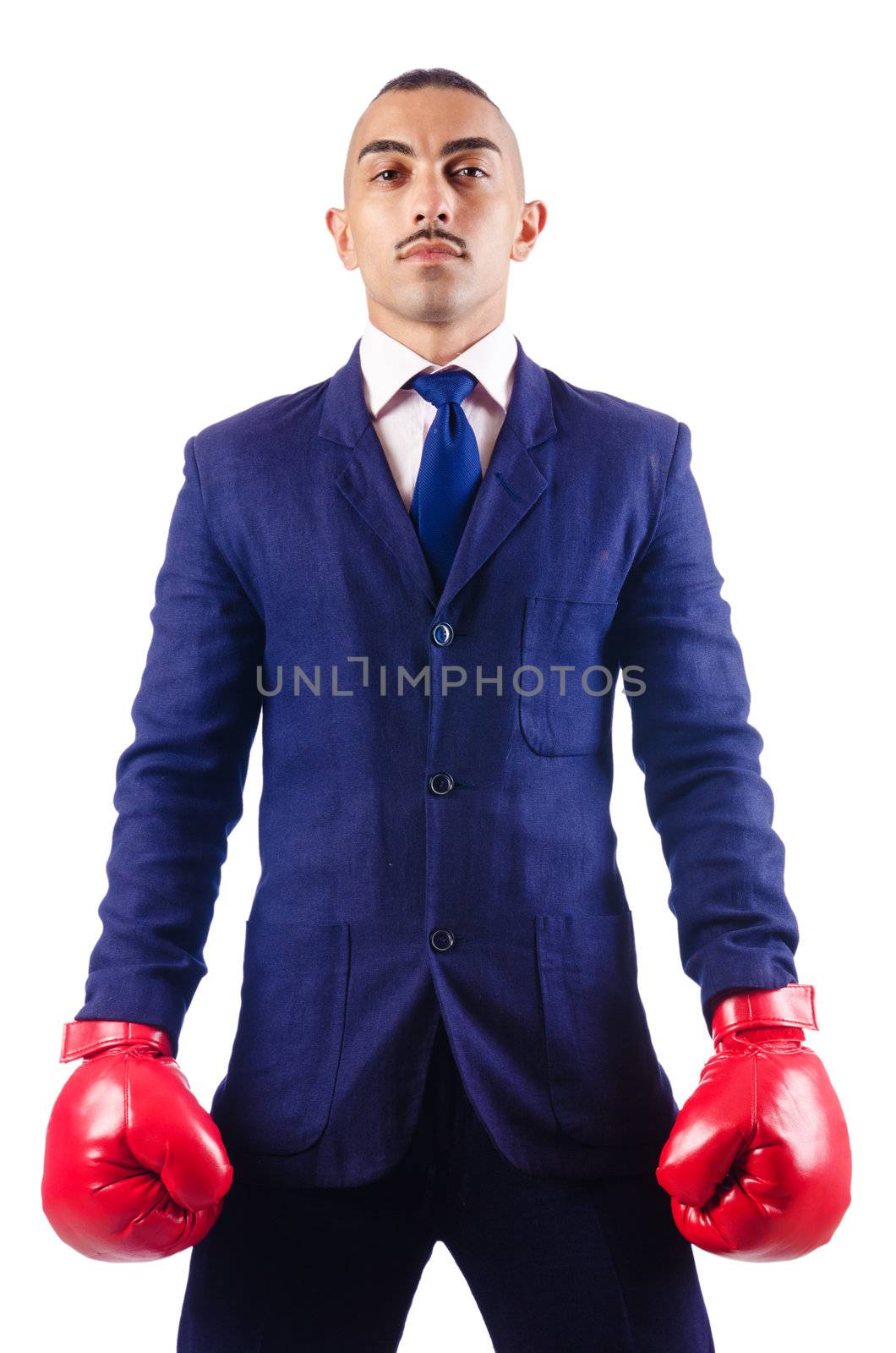 Handsome businessman with boxing gloves by Elnur