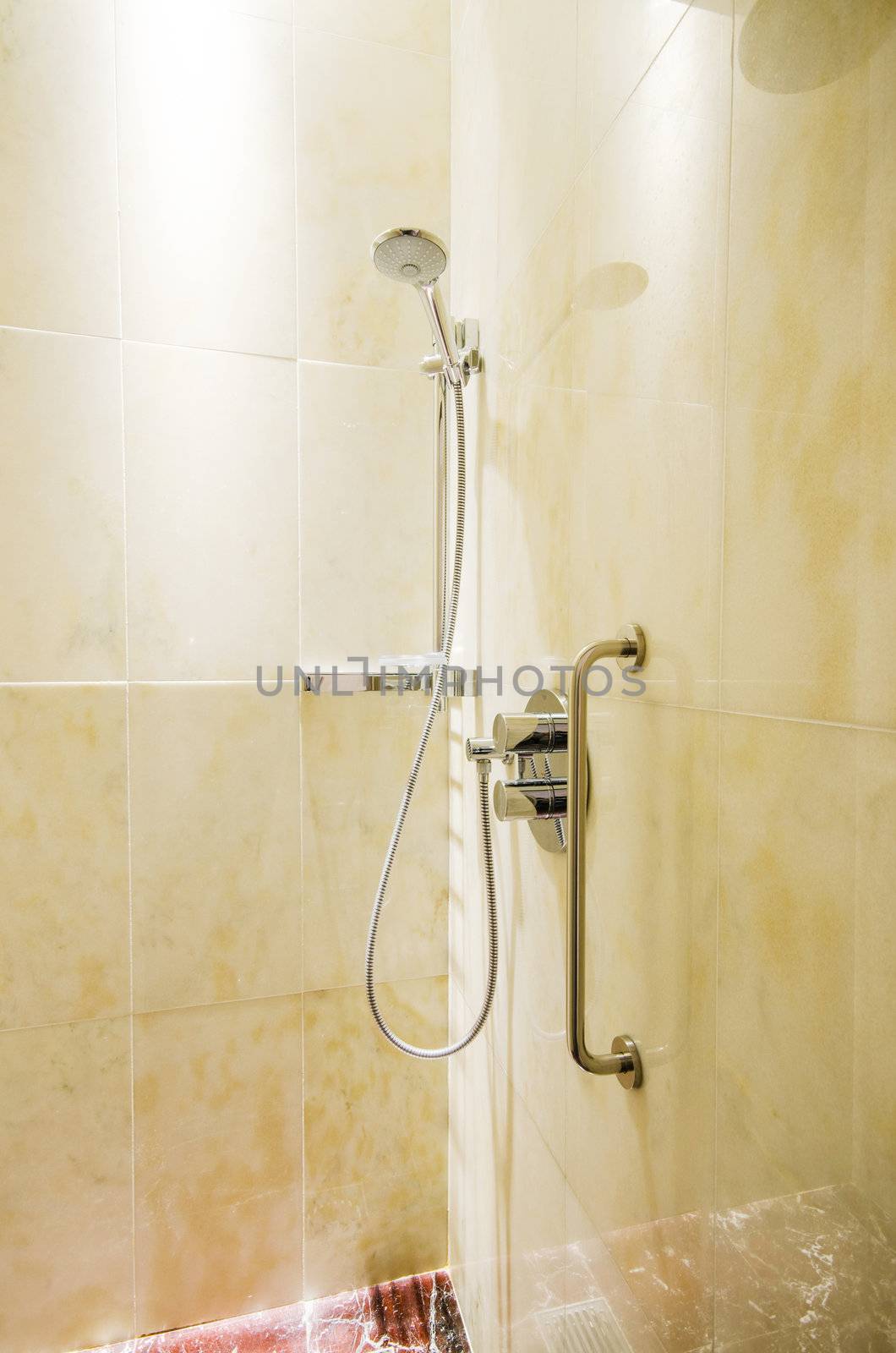 Interior of bathroom with shower