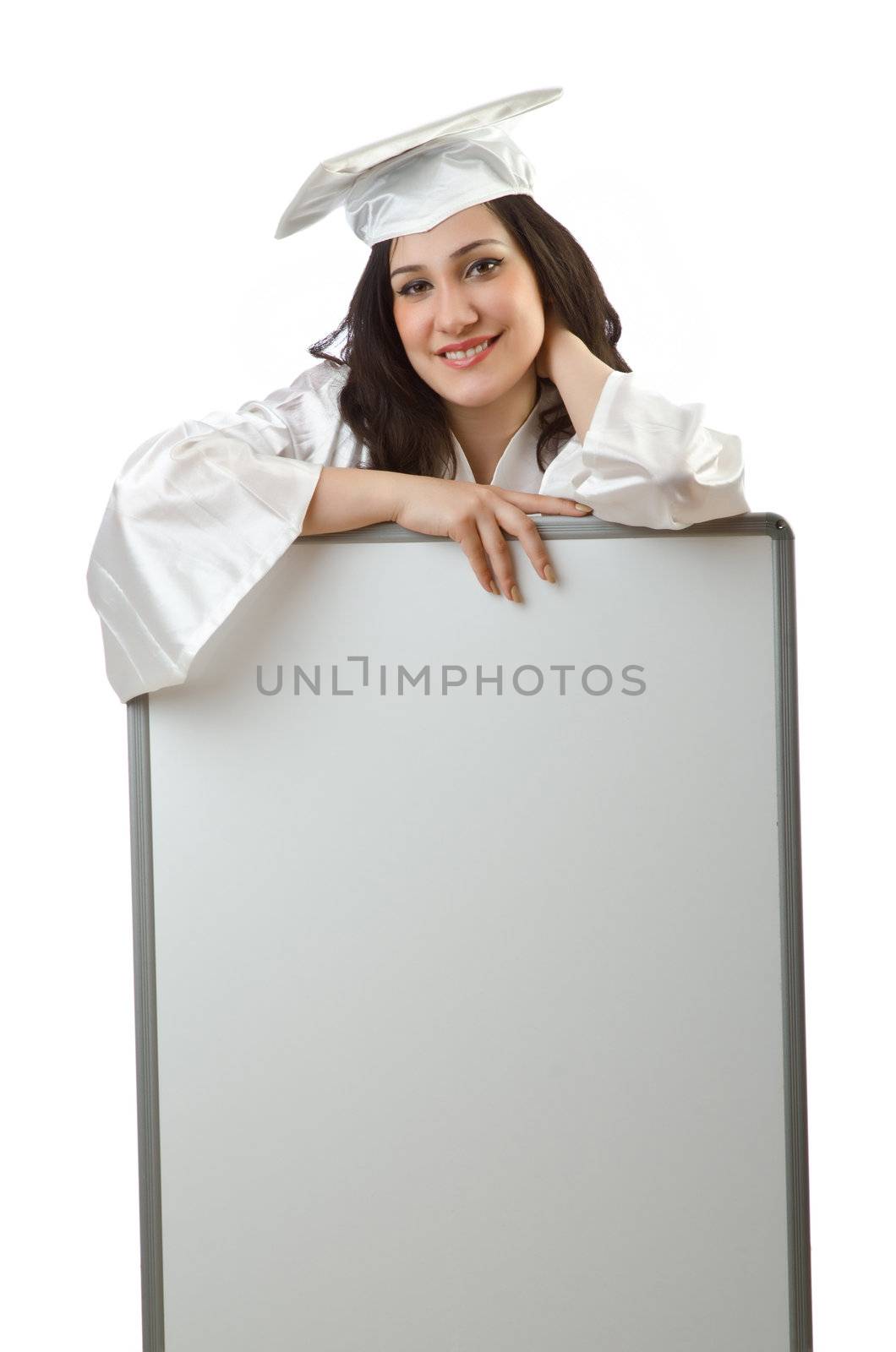 Young student with blank board