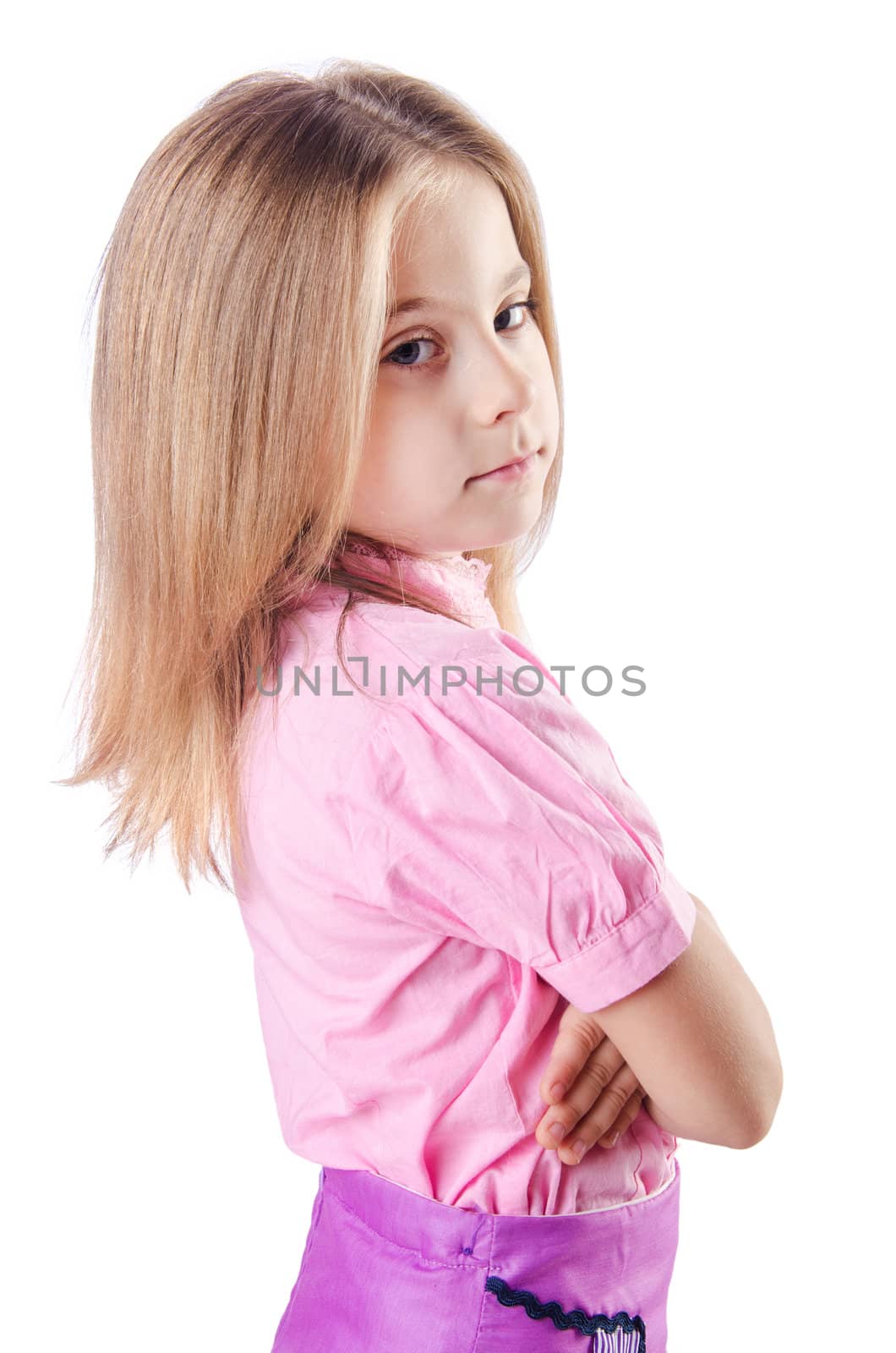 Cute little girl isolated on the white