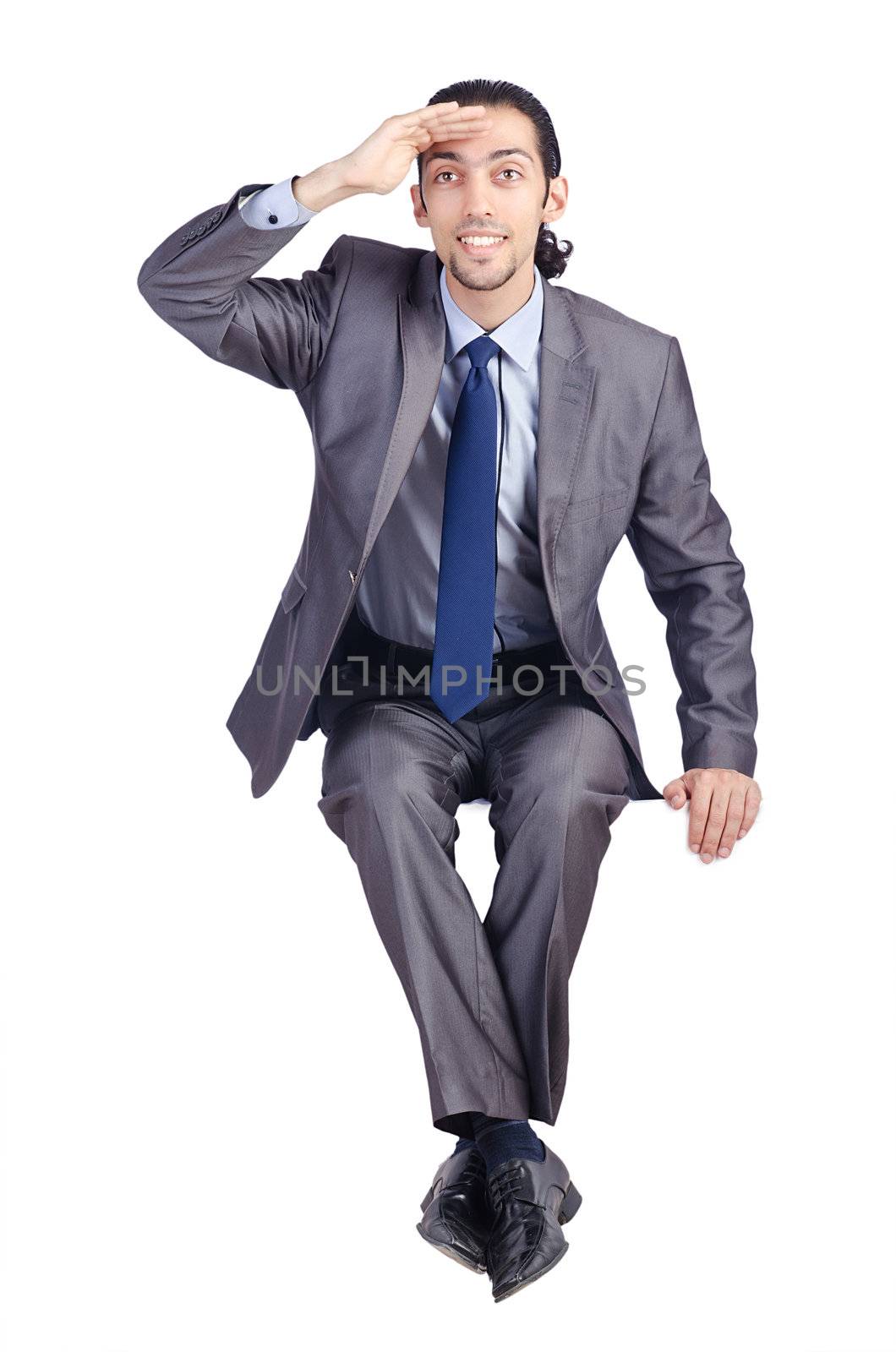 Man sitting on virtual chair