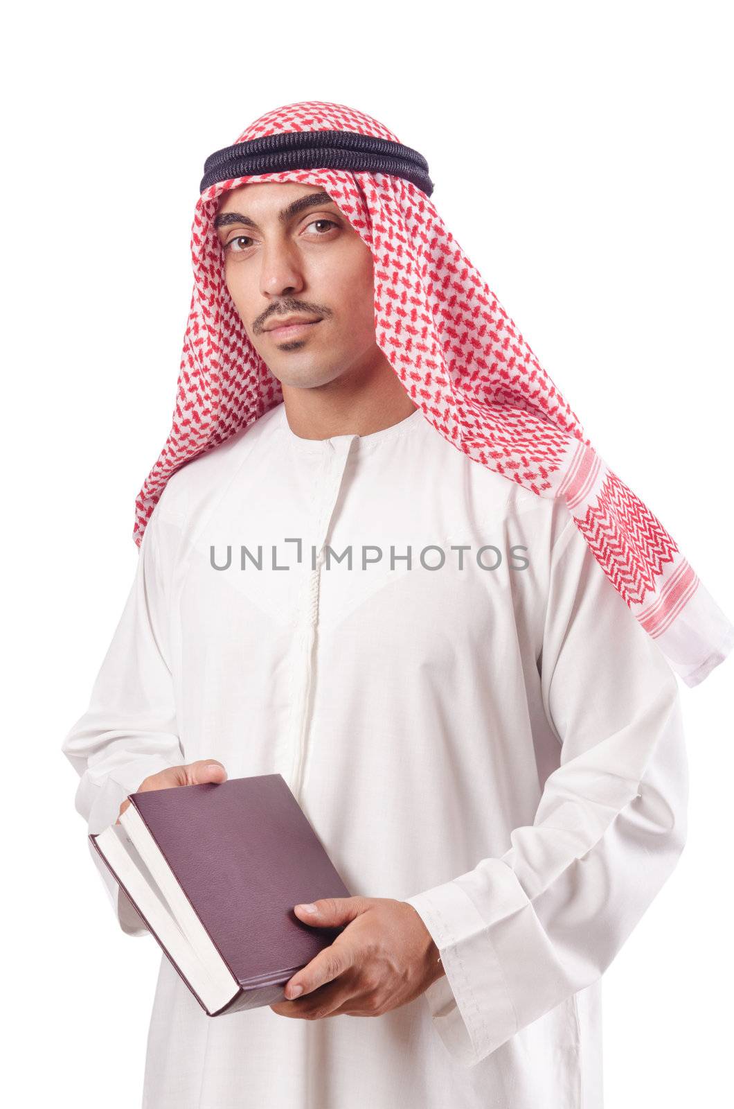 Arab man praying on white