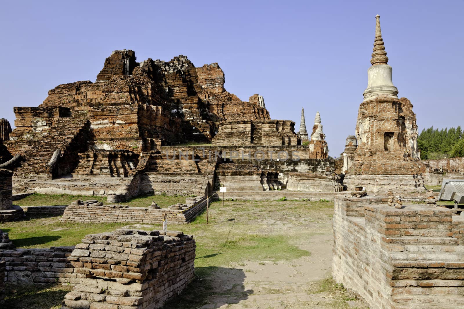 base of the main prang at wat mahathat, ayutthaya, thailand