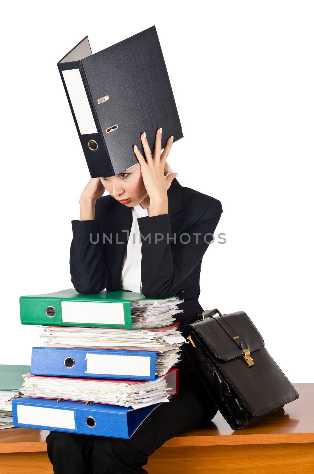 Woman with lots of work