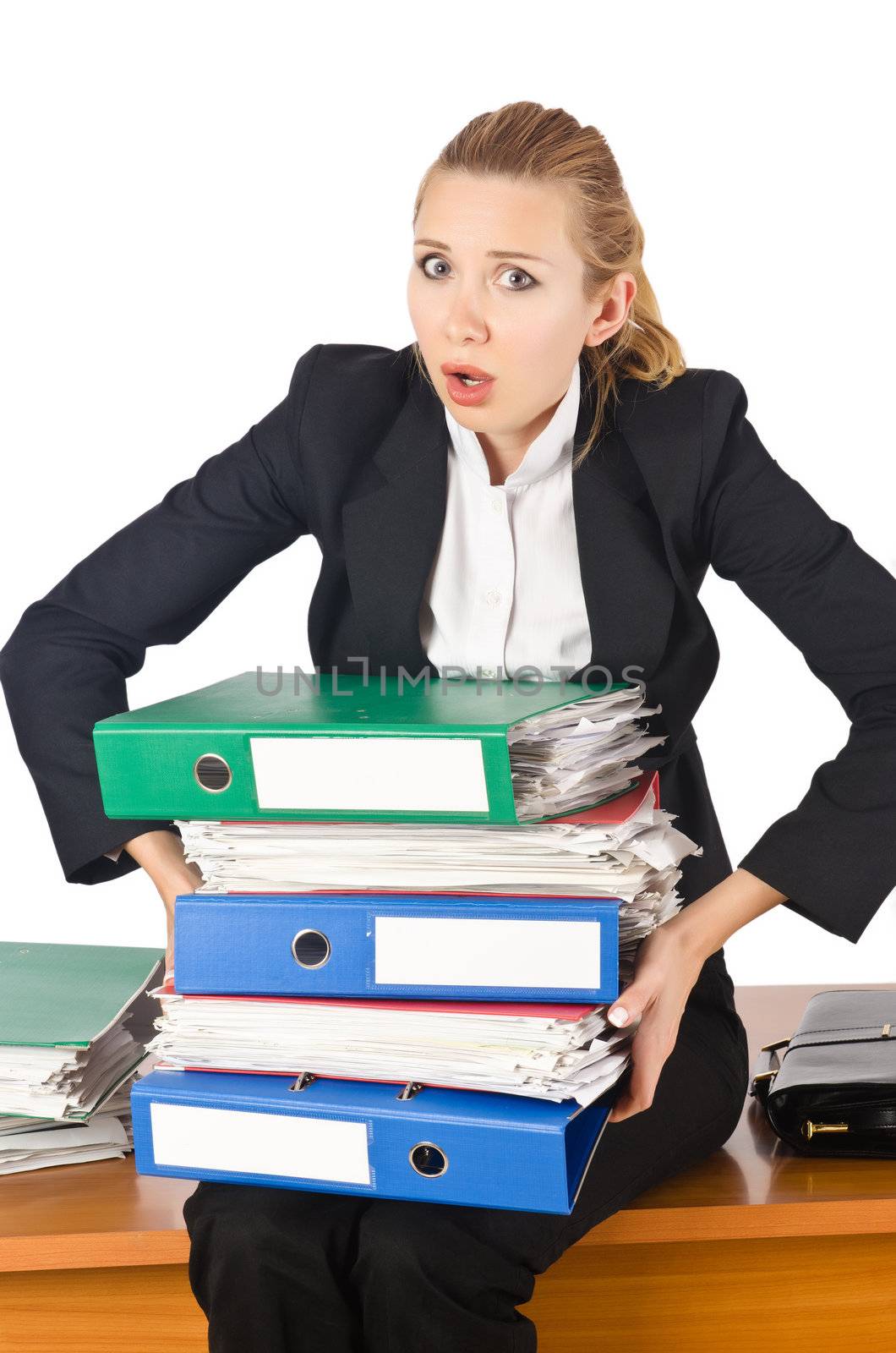 Woman with lots of work