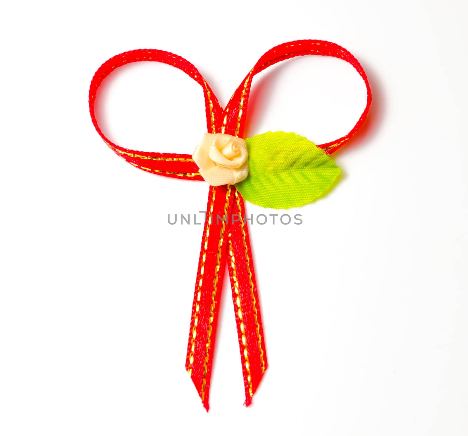 red gift ribbon bow isolated white background