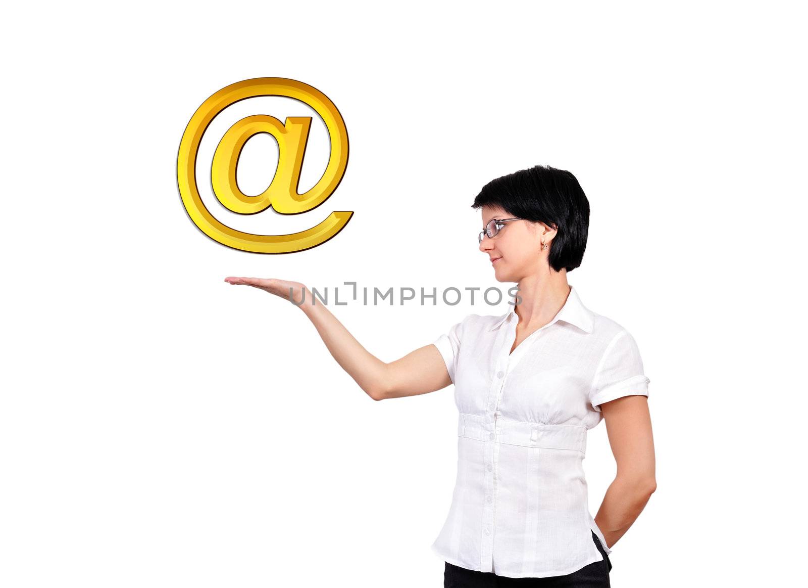 girl with gold mail symbol