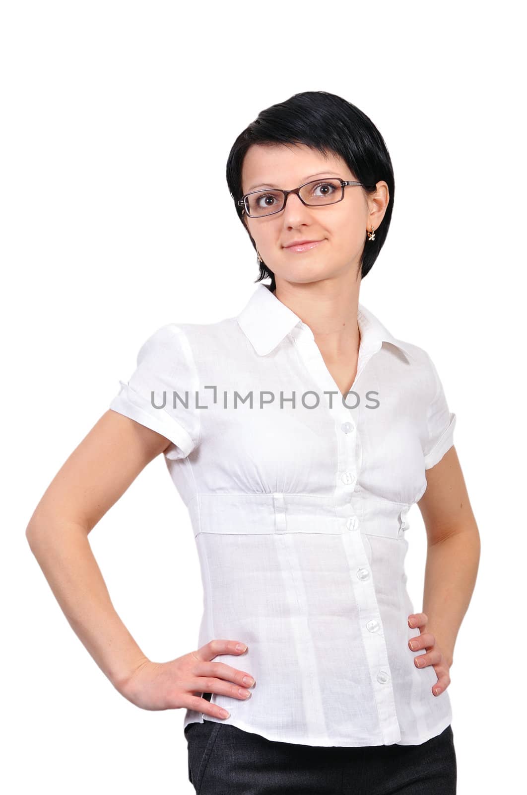 beautiful girl in a white blouse