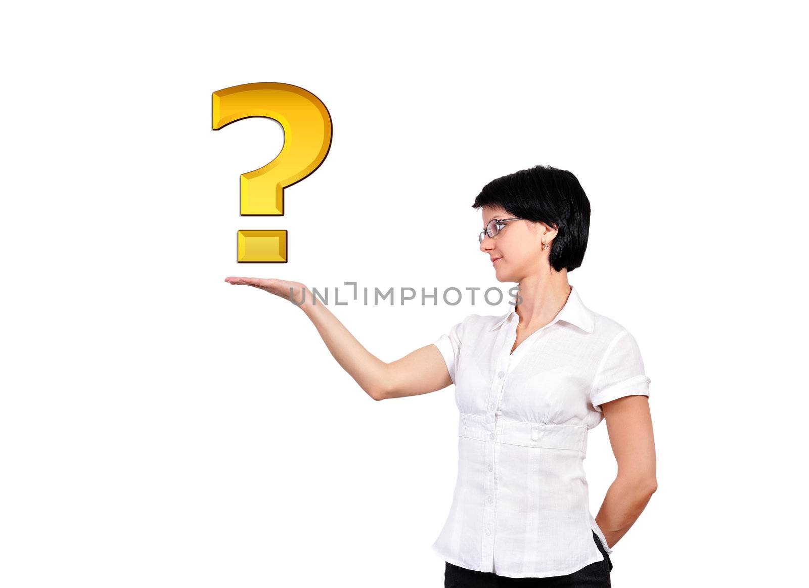 question mark in hand on a white background