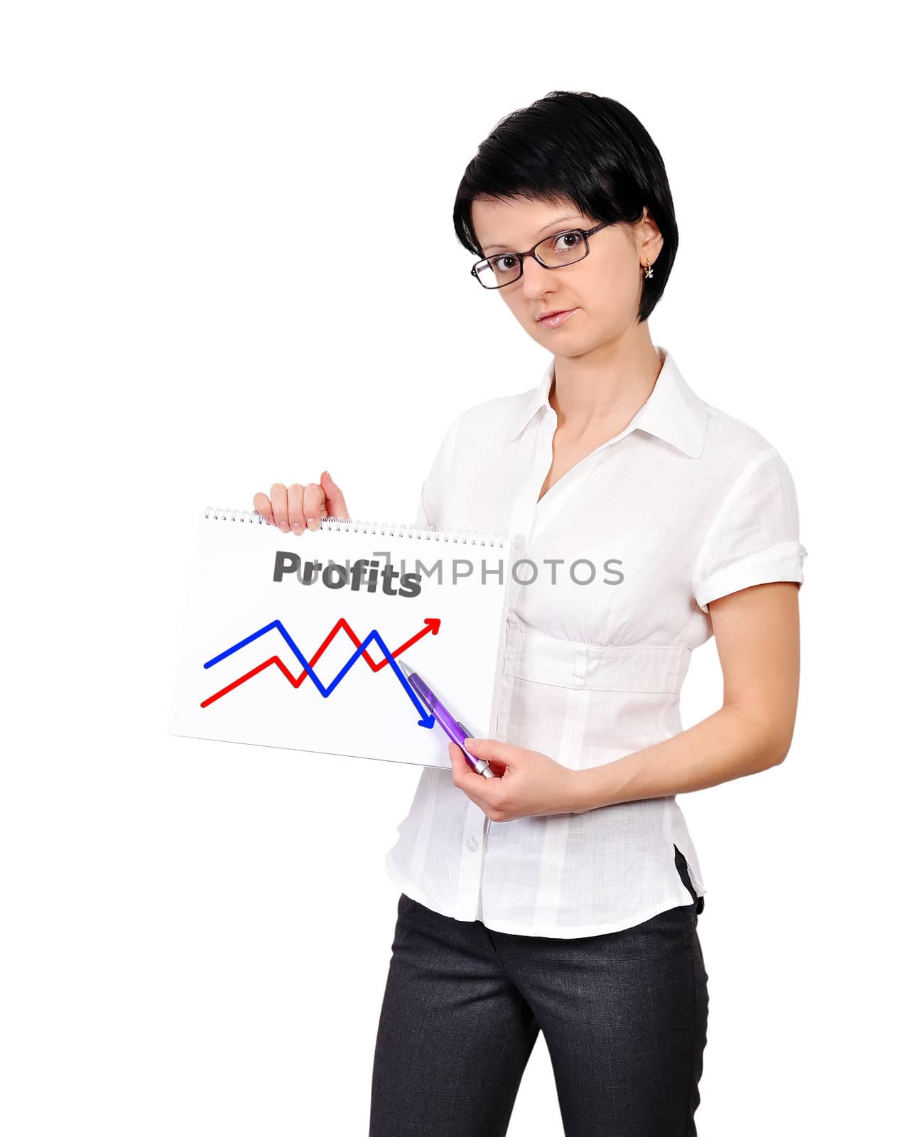 Woman holding a placard scheme profits