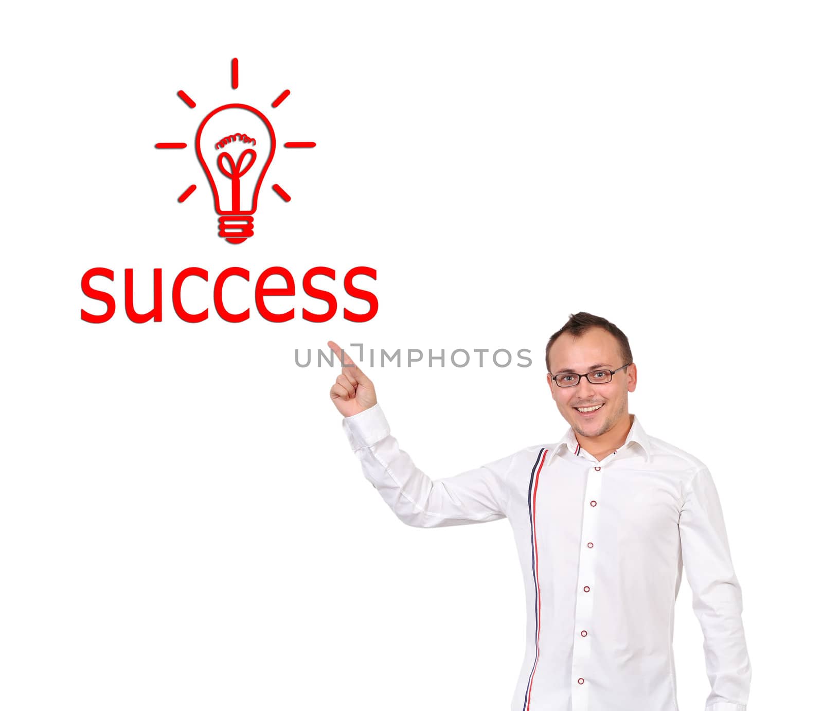businessman points to success symbol