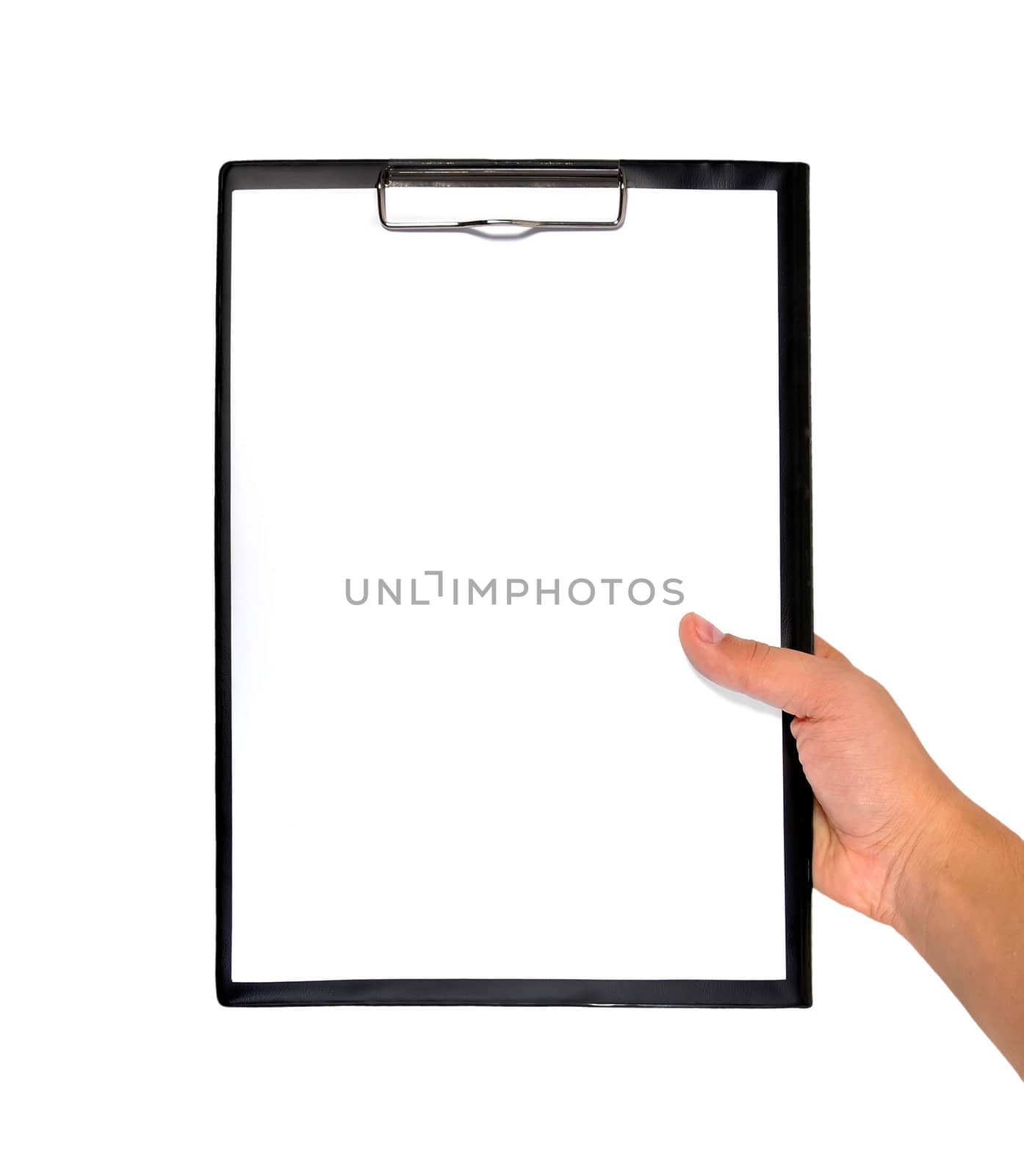 clipboard in  hand on a white background