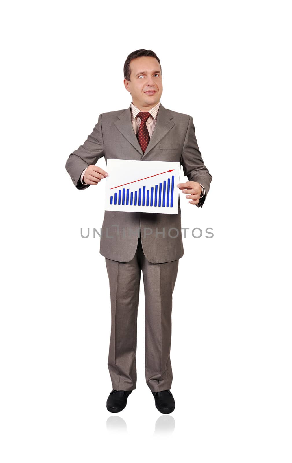 businessman holding a placard with profits
