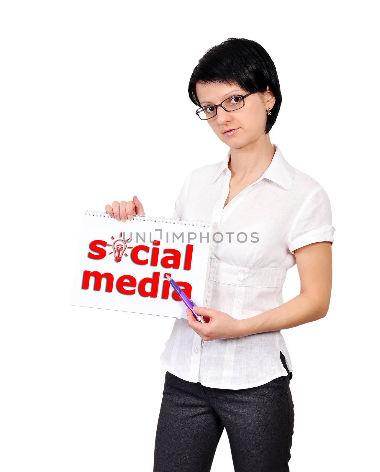 Woman holding a placard social media