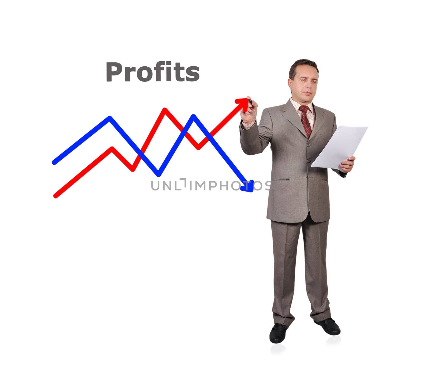 businessman drawing scheme of profits