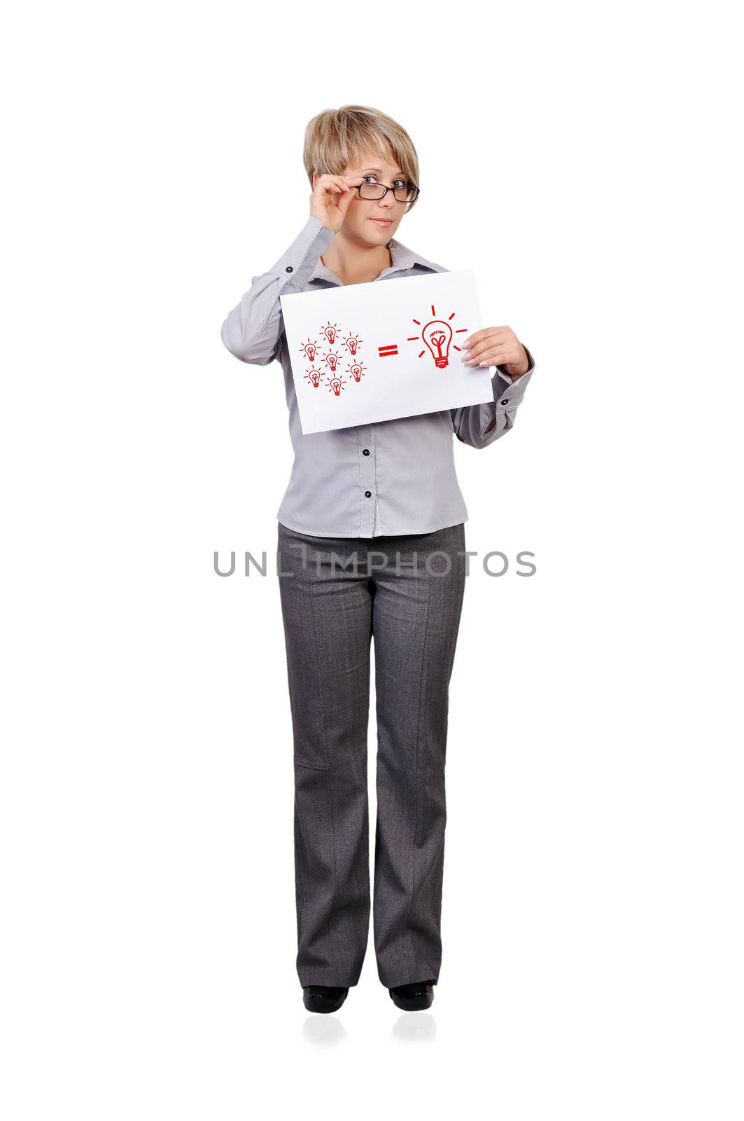 Woman holding a placard with idea formula