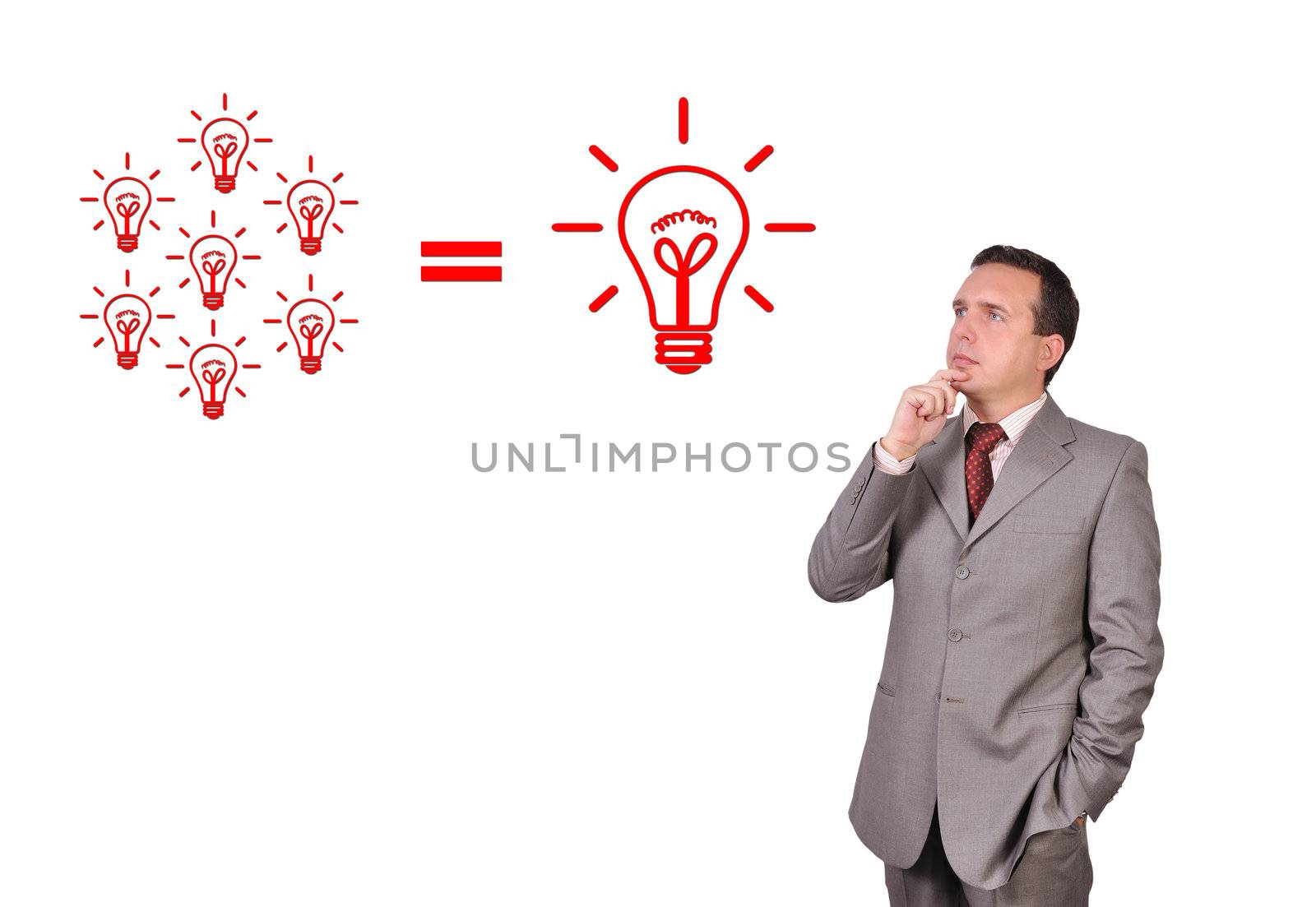 thoughtful businessman and lamp, idea concept
