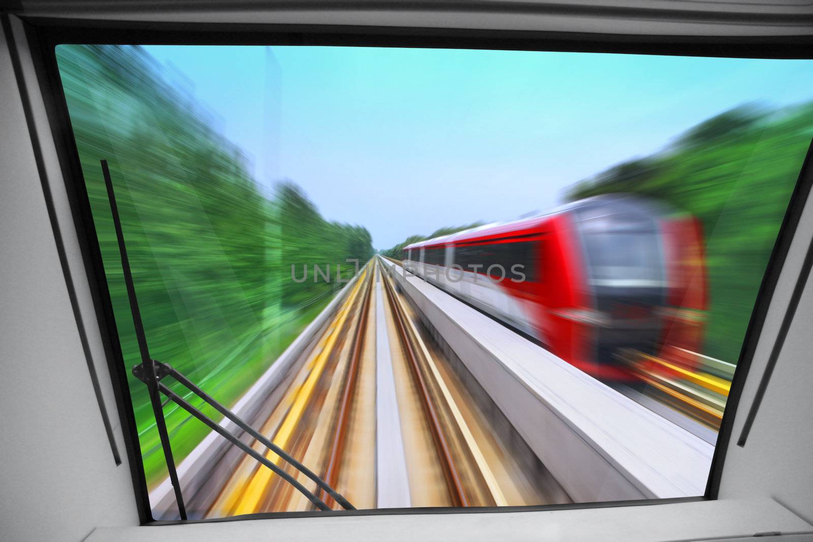 view of high-speed way for train from cabin of machinist