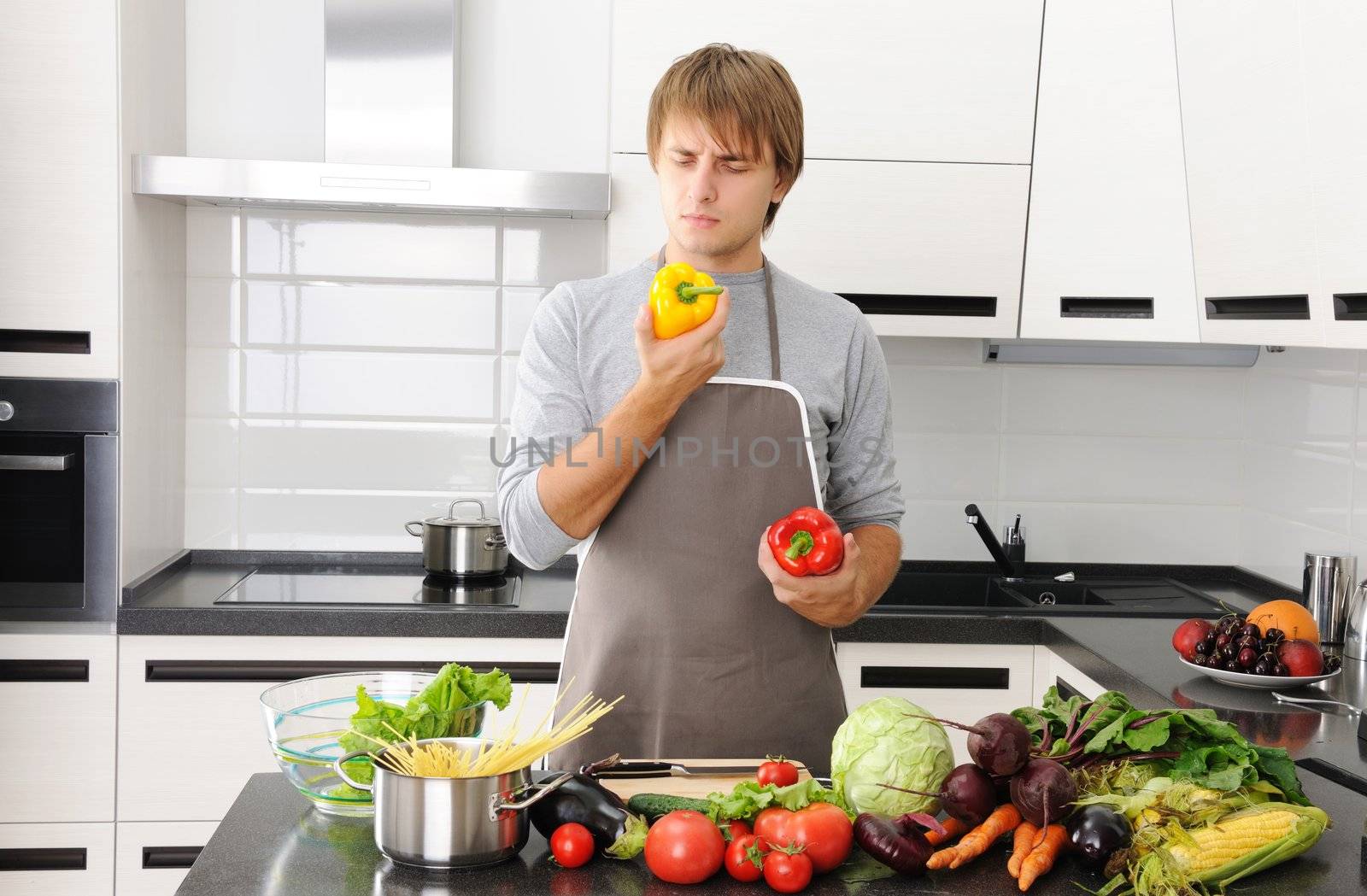 Man cooking in modern kitchen