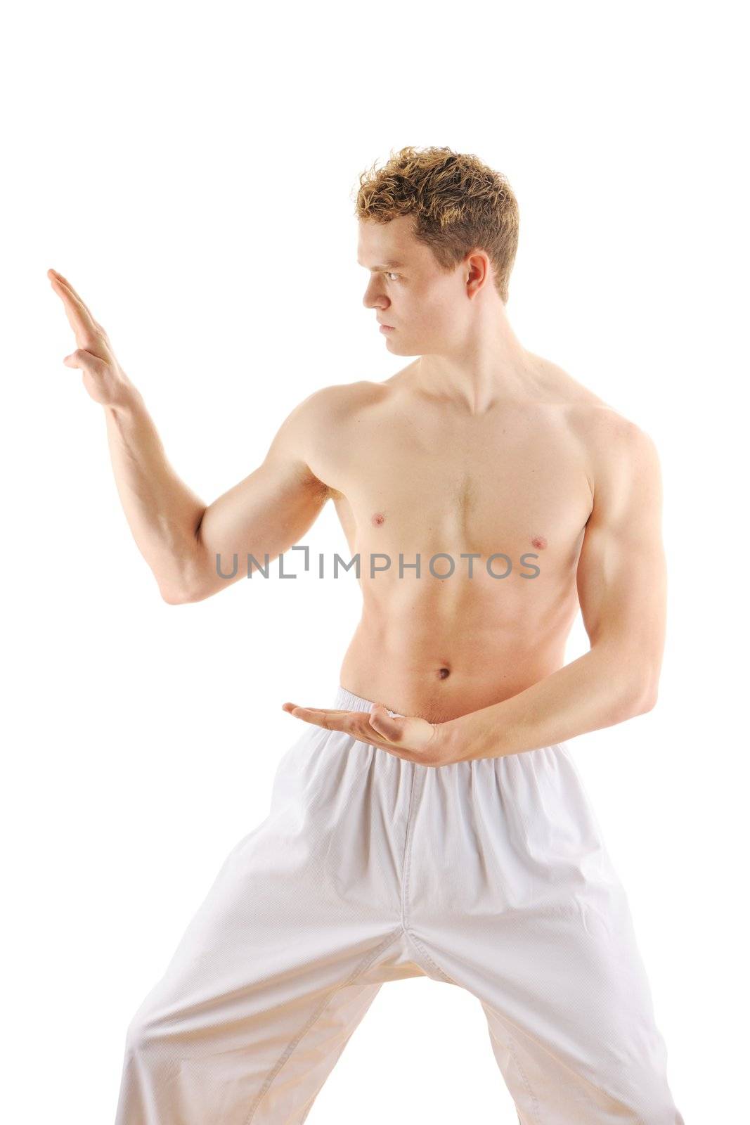 Man training taekwondo Isolated on white background
