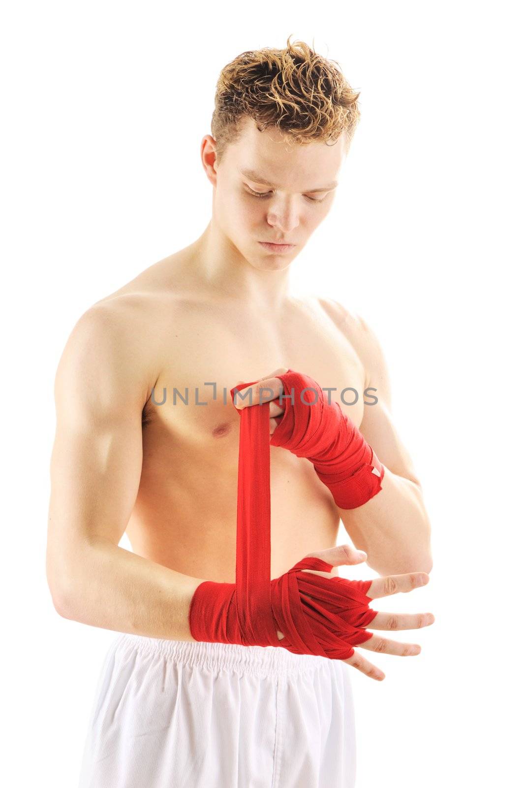 Young man getting ready to fight