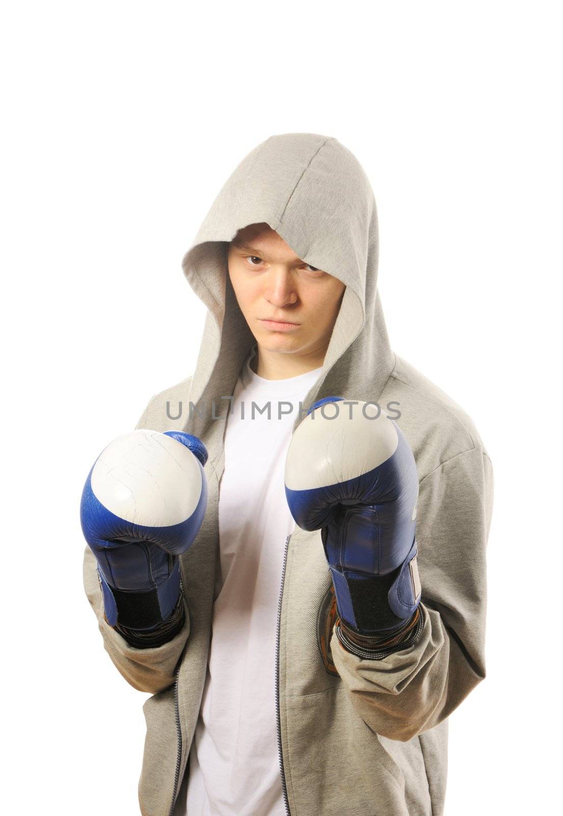 Man training boxing Isolated on white background