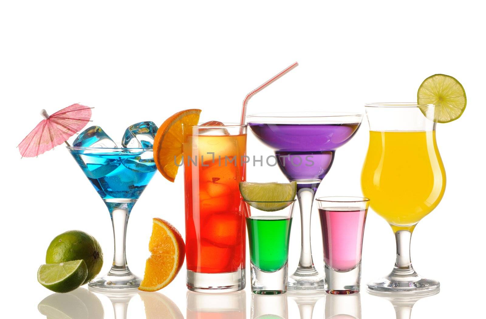 Tropical cocktails isolated on white