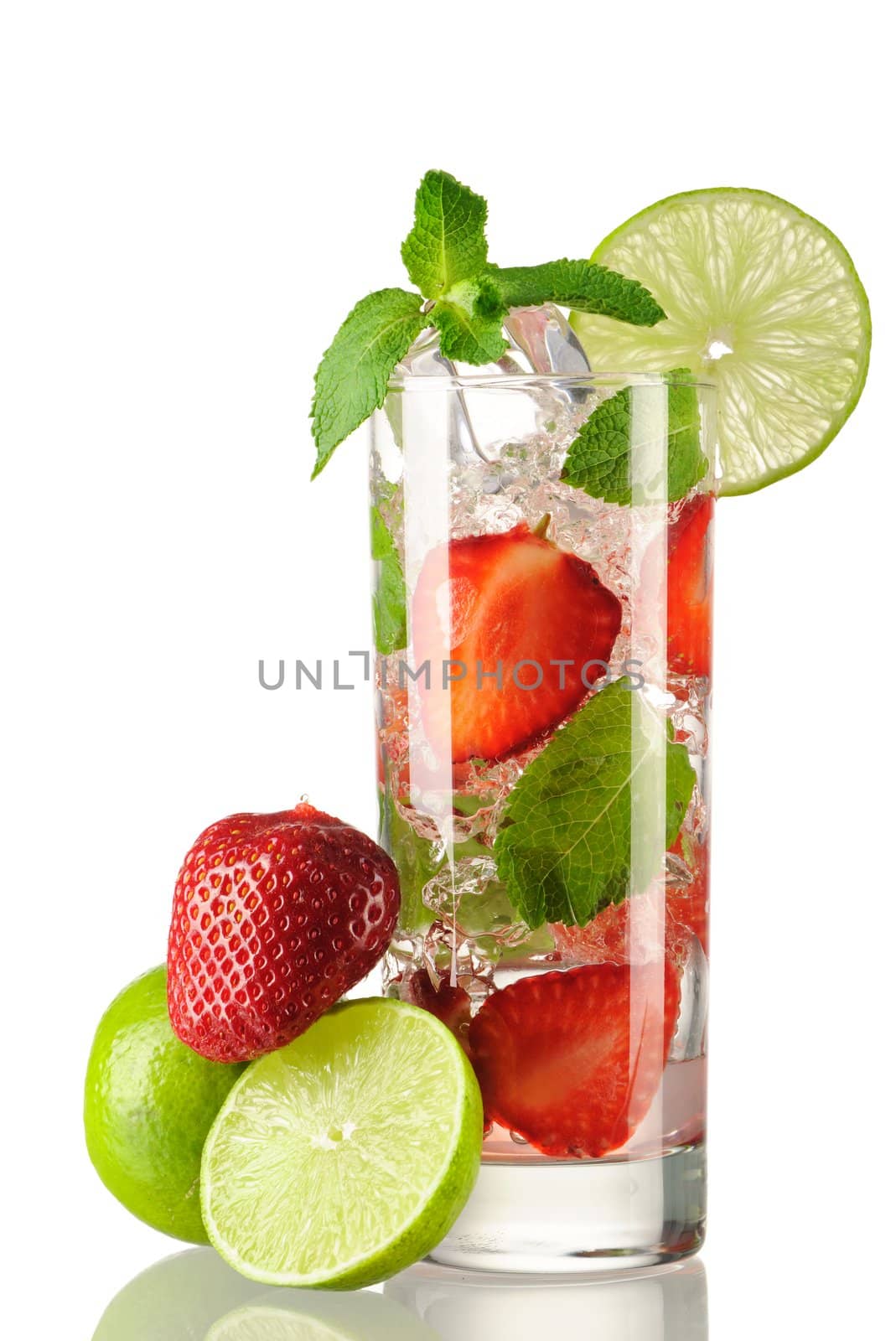 Strawberry mojito cocktail isolated on white