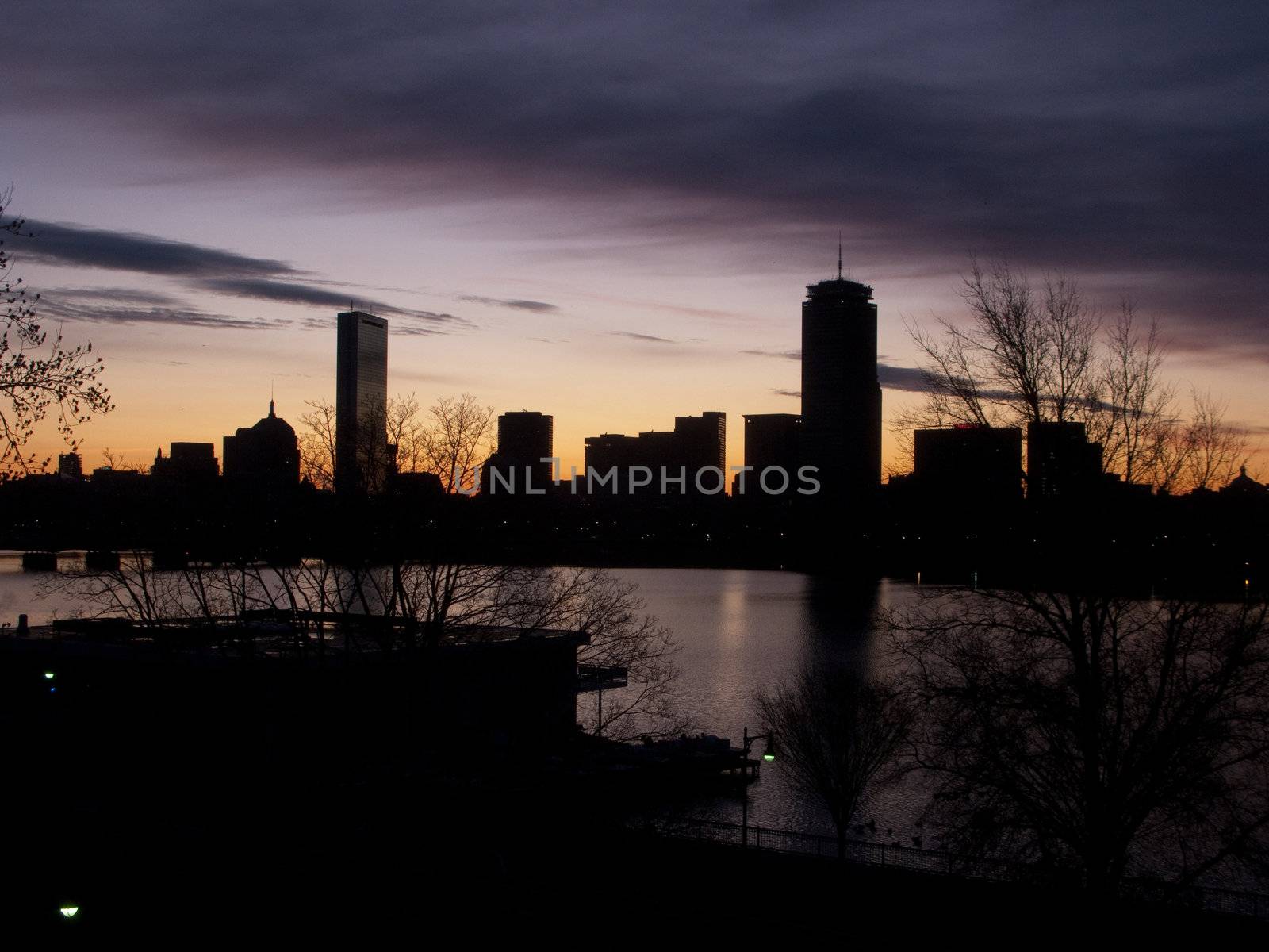 Boston back bay skyline seen at dawn by edan