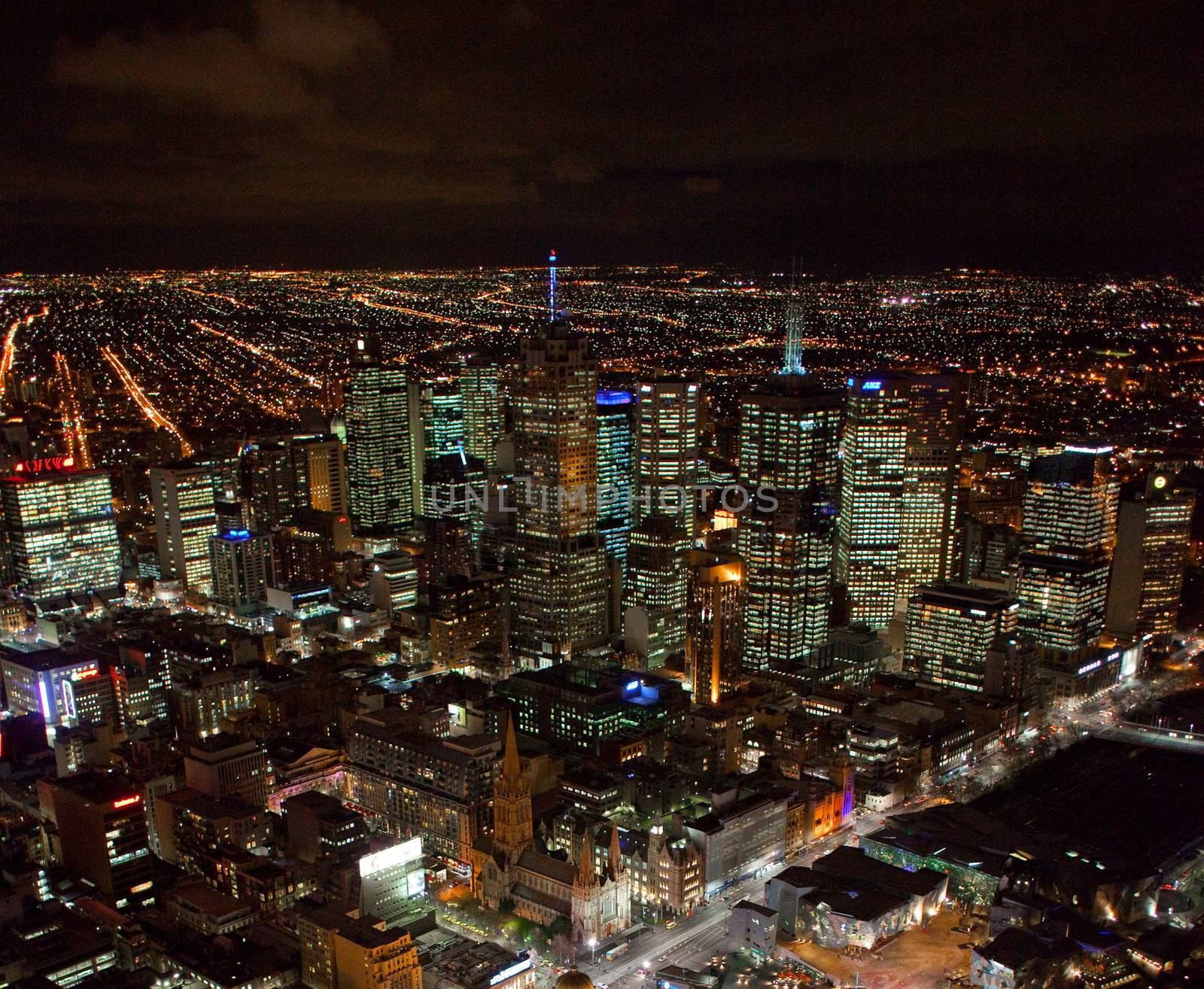 Melbourne's Flinders Street Station and Central Business District, aerial