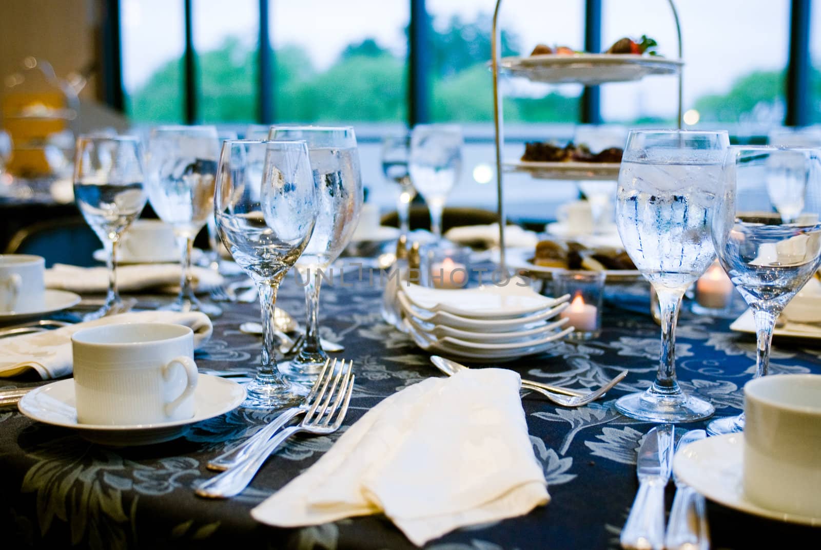 Elegant place settings at a formal banquet