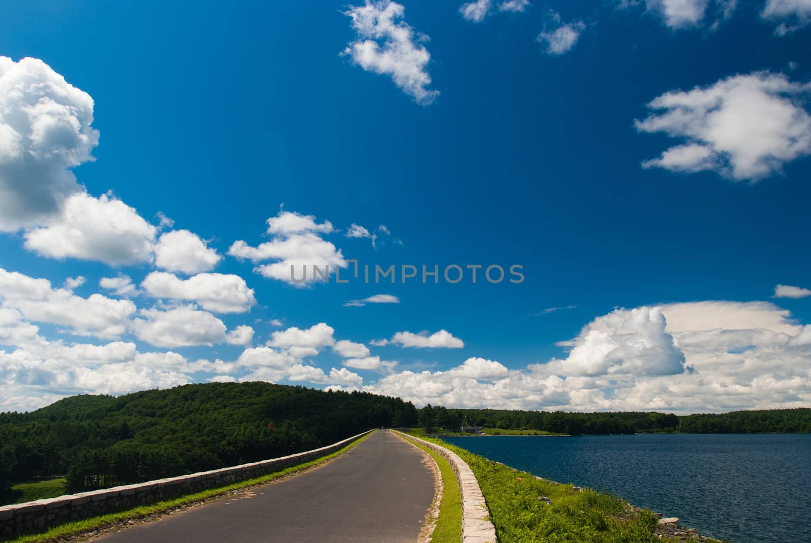 Clear day at Quabbin reservoir and water works Massachusetts