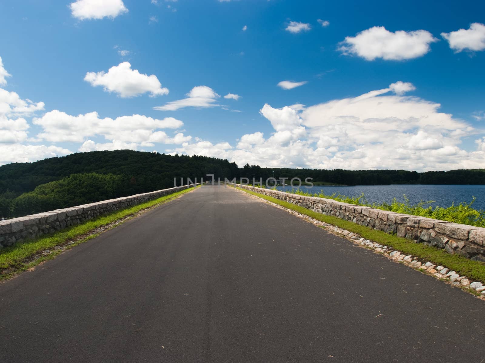 Clear day at Quabbin reservoir and water works Massachusetts