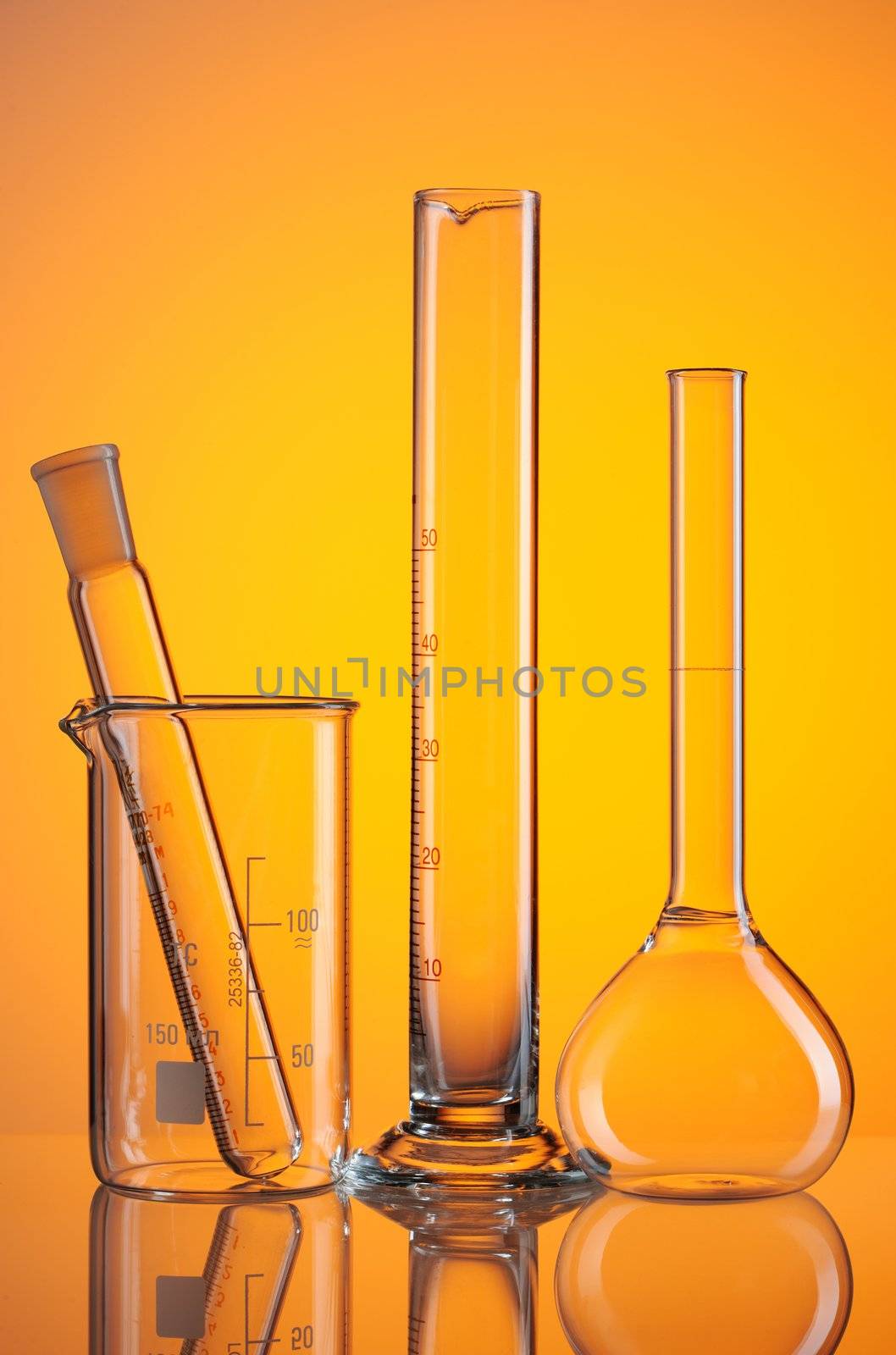 Chemical flasks over white background
