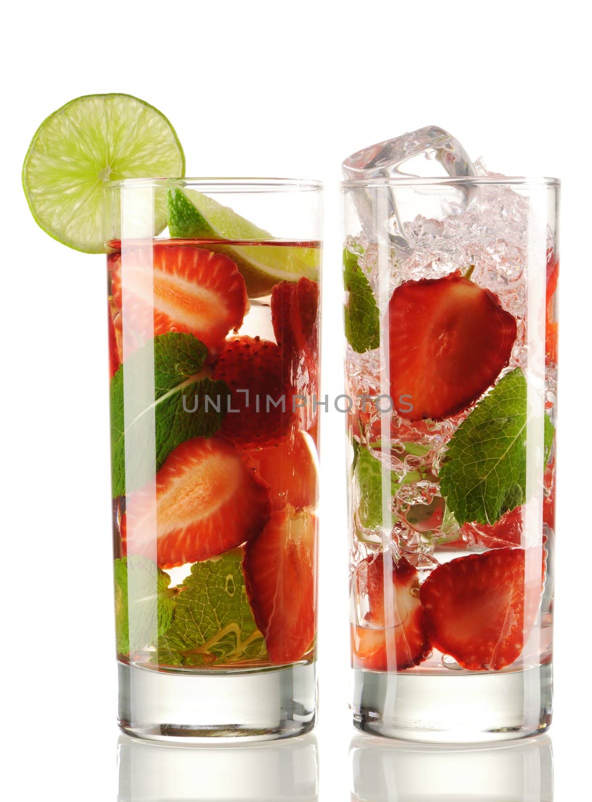 Strawberry Mojito cocktails isolated on white