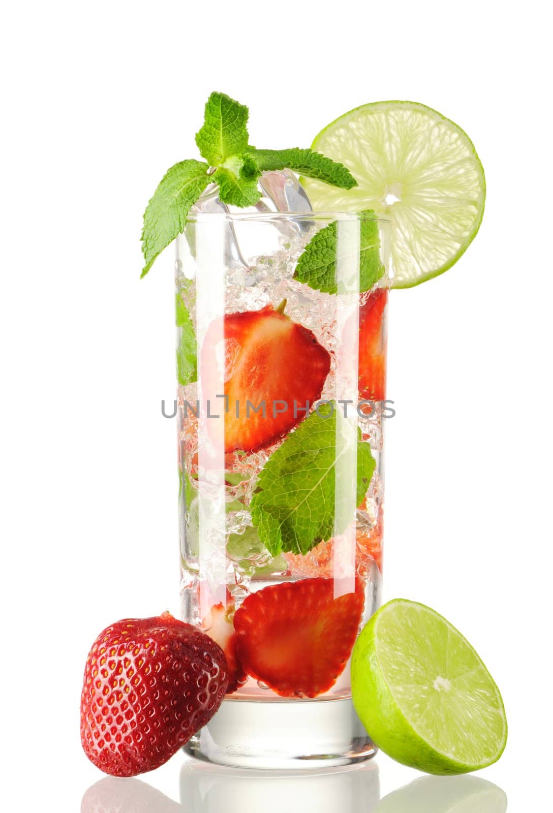 Strawberry mojito cocktail isolated on white