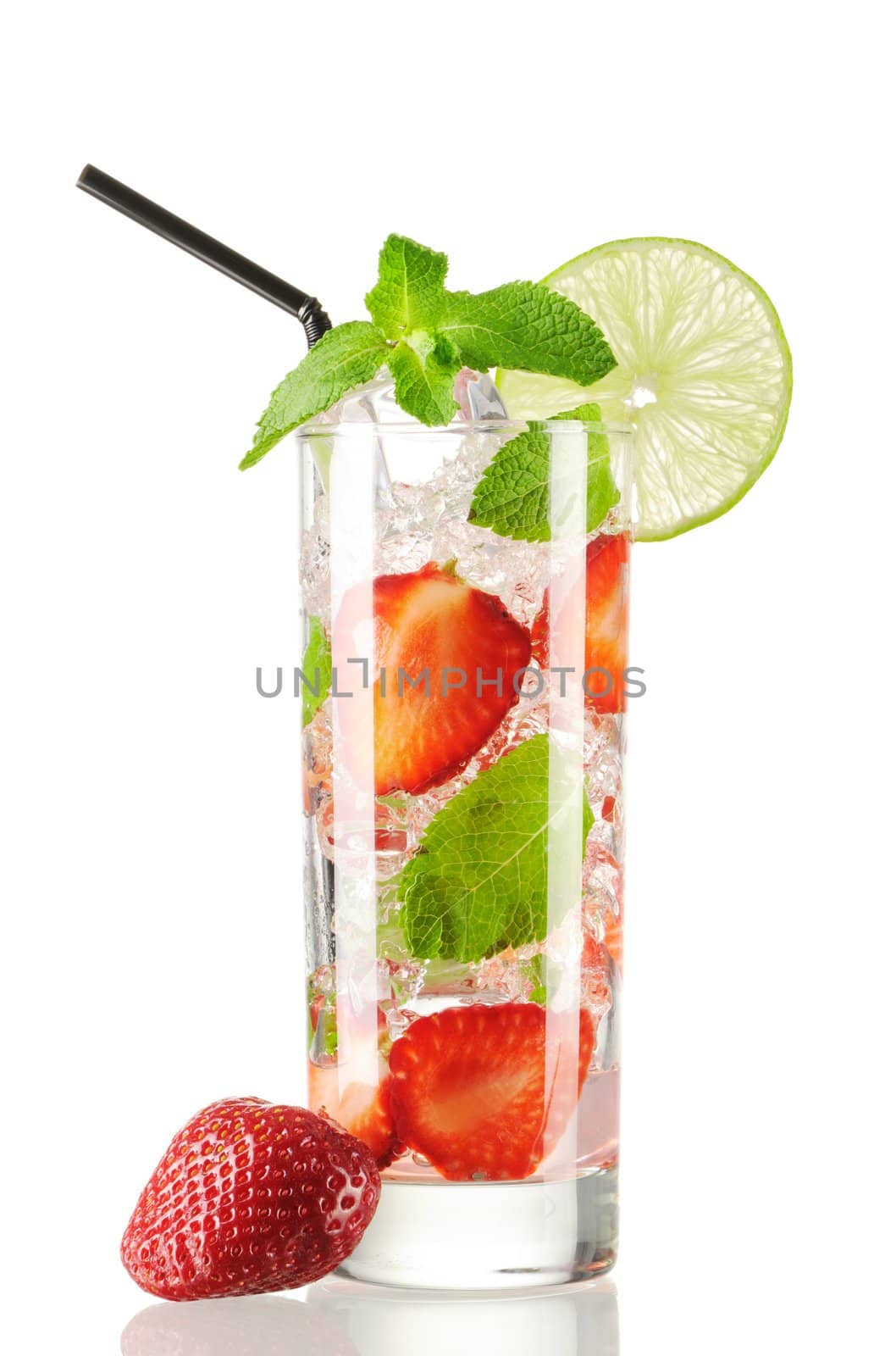 Strawberry mojito cocktail isolated on white