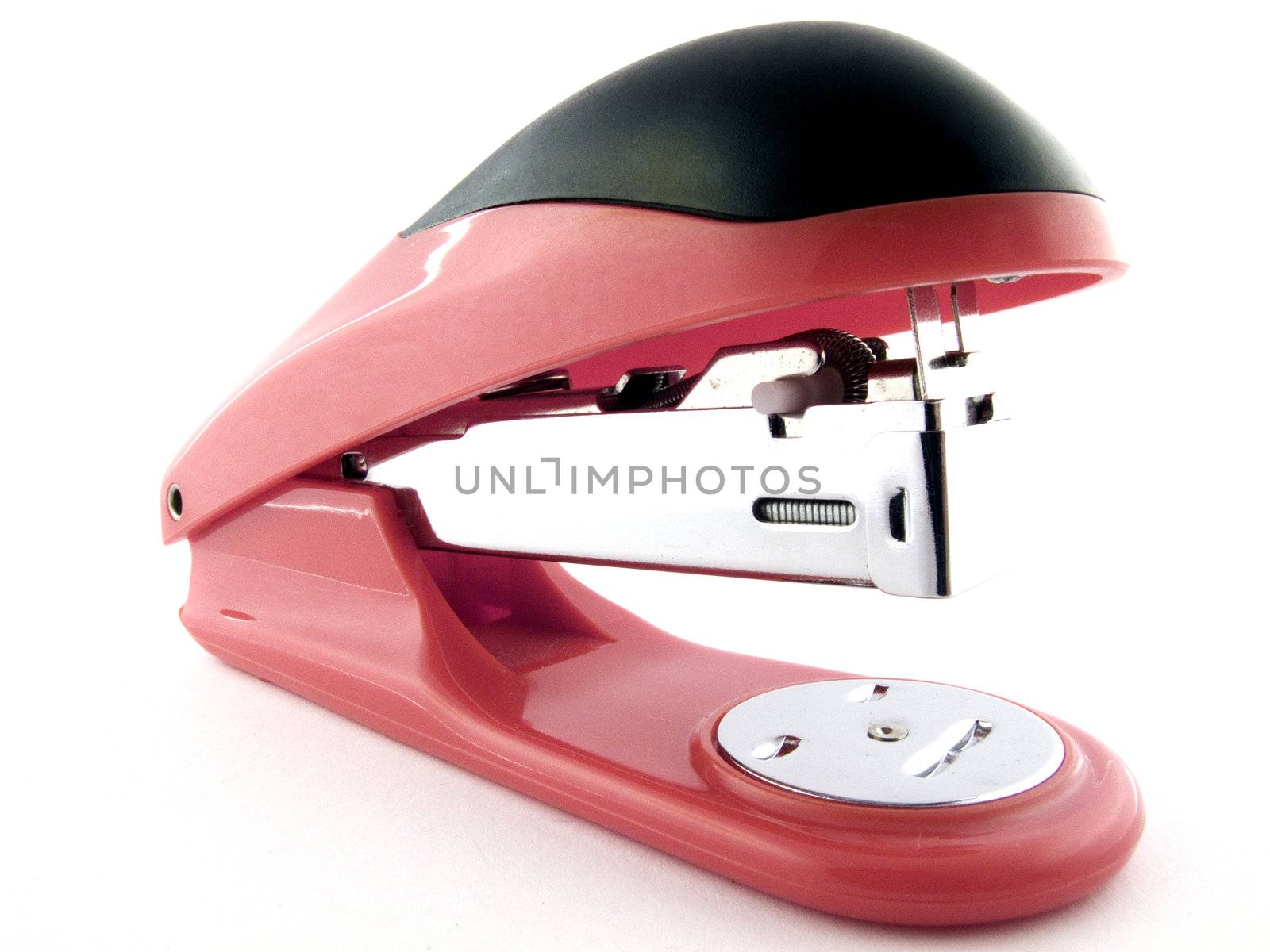 Red stapler on a white background. isolated 1