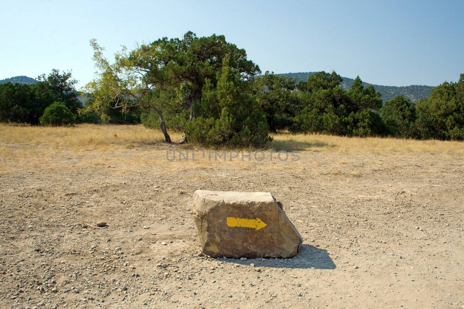 Arrow on a stone, specifying a direction in mountains