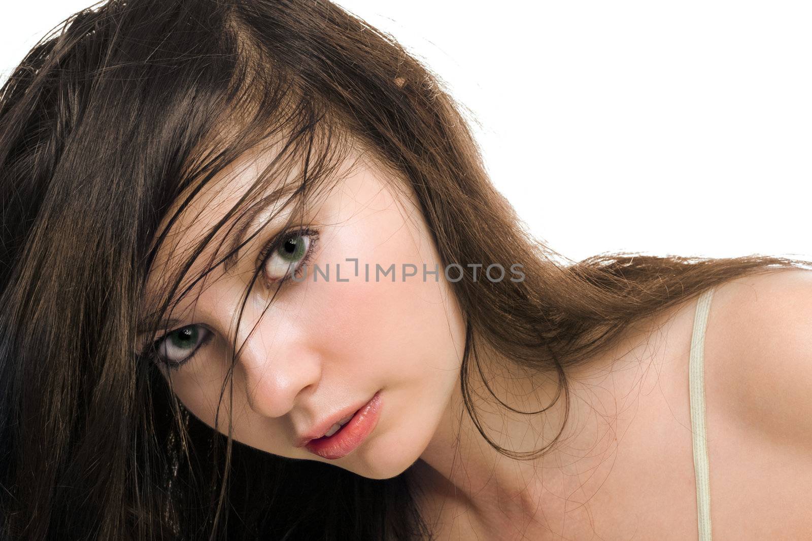 Portrait of young nice caucasian woman. Isolated on white