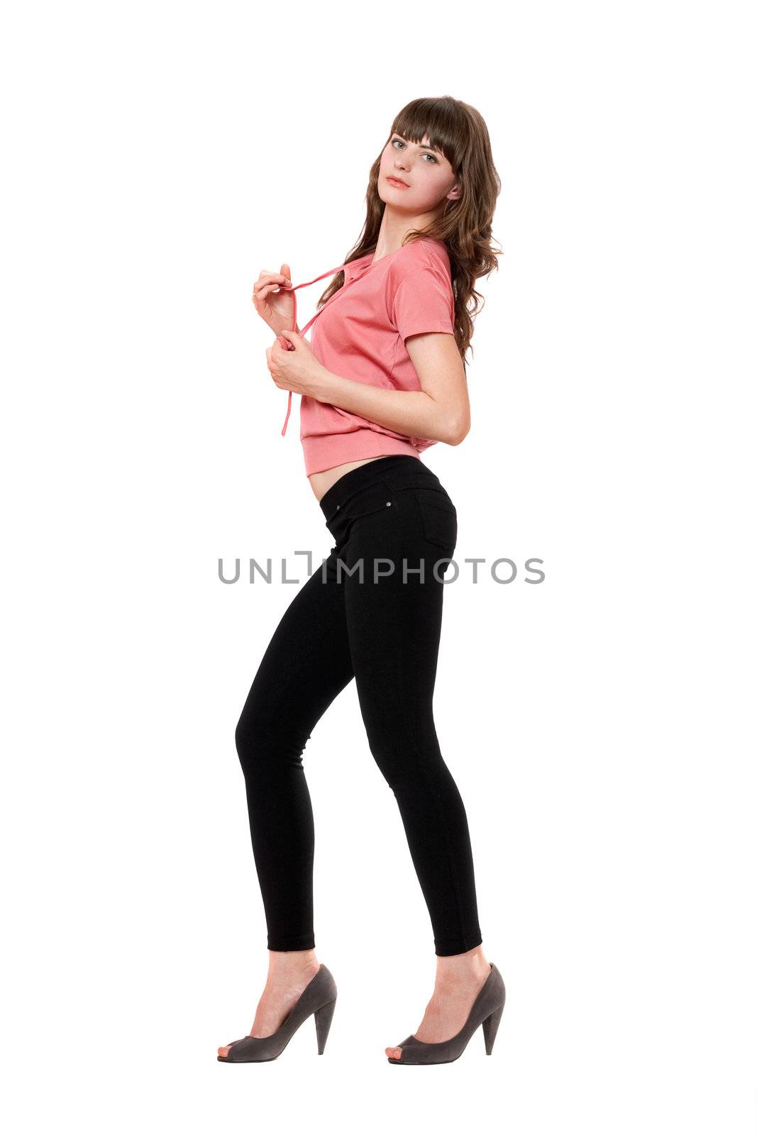 Young beautiful woman in a black leggings