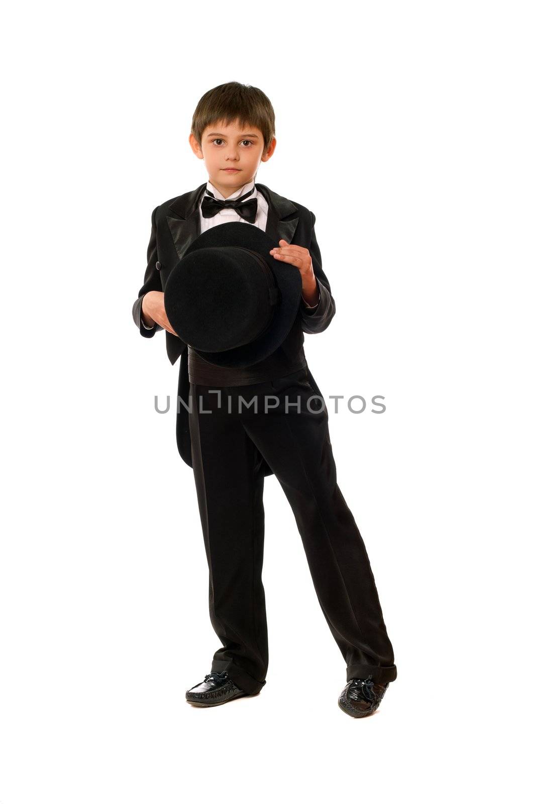 Little boy in tuxedo with a hat by acidgrey