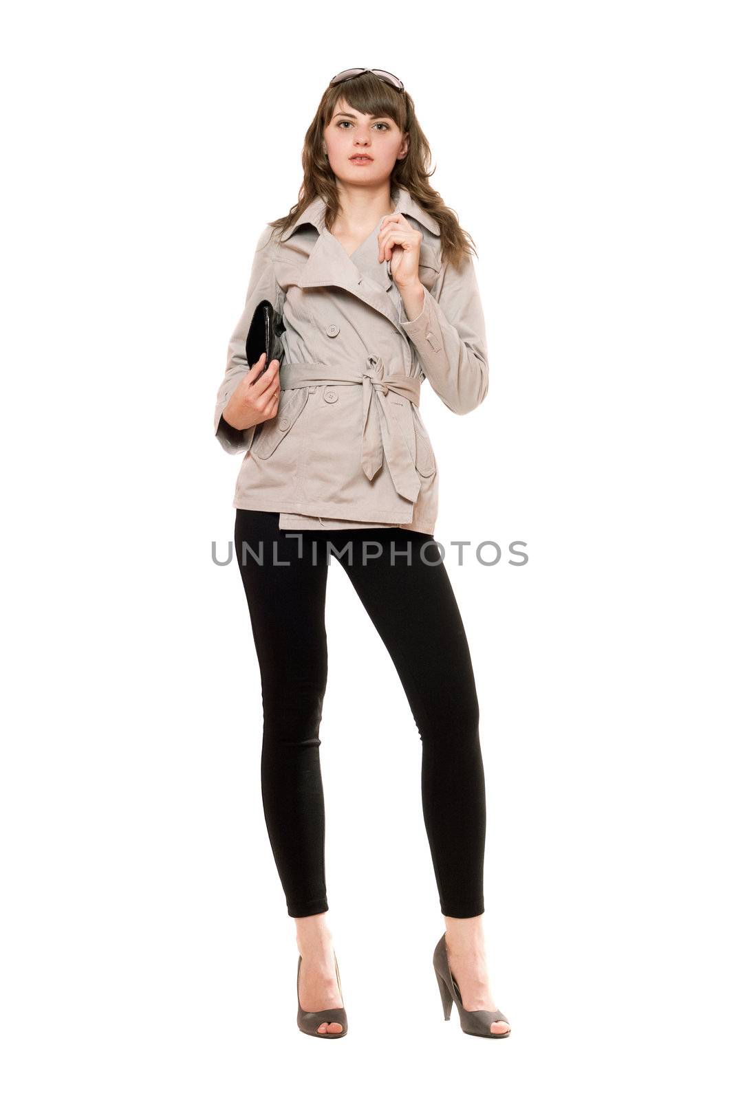 Nice girl wearing a coat and black leggings