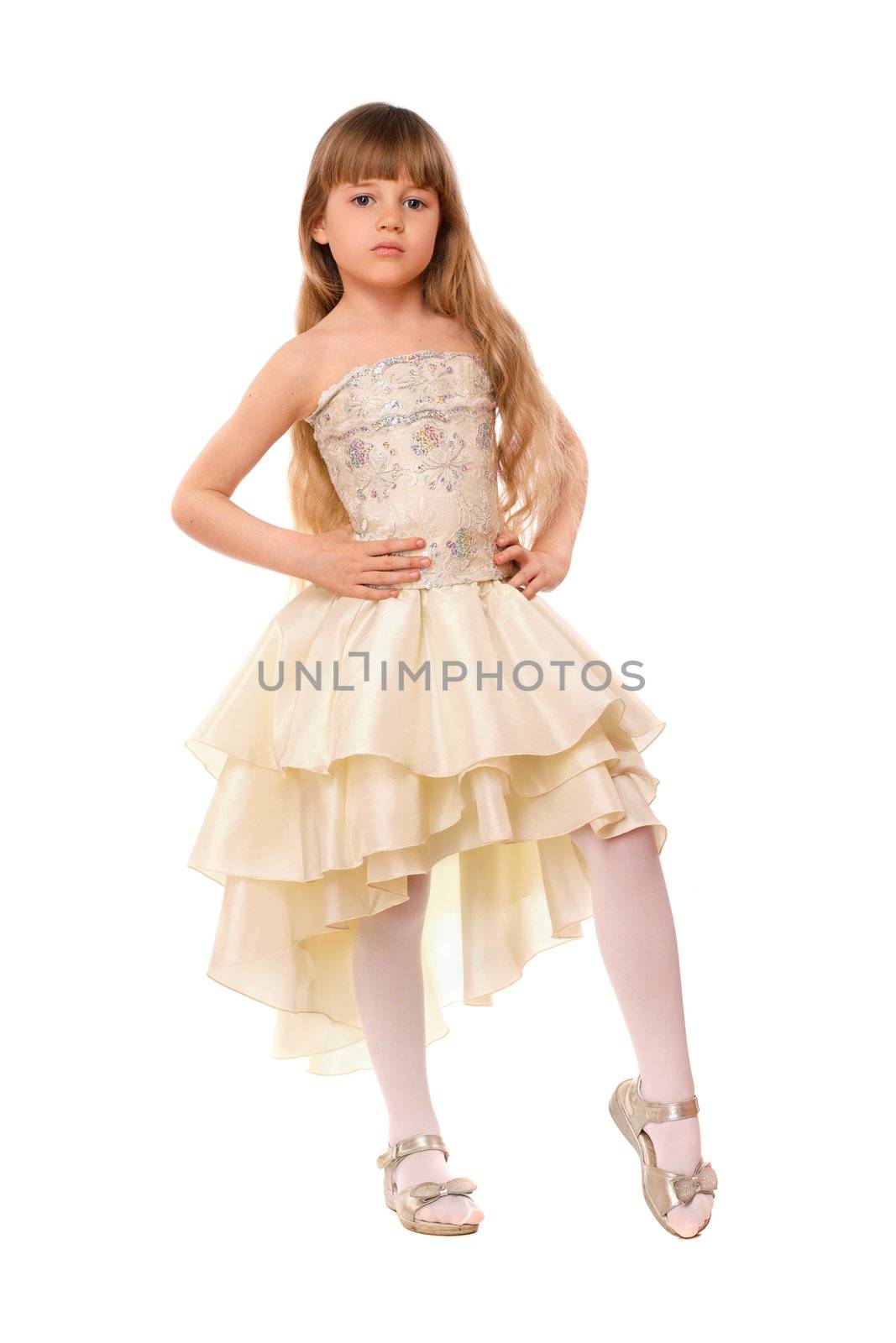 Pretty little girl in a beige dress by acidgrey