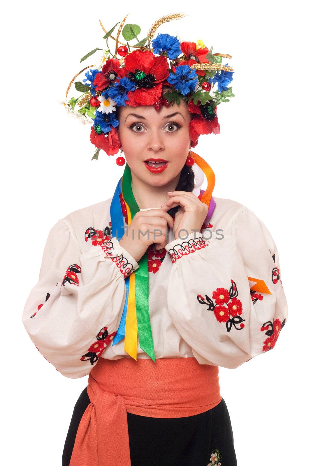 surprised woman in the Ukrainian national clothes by acidgrey