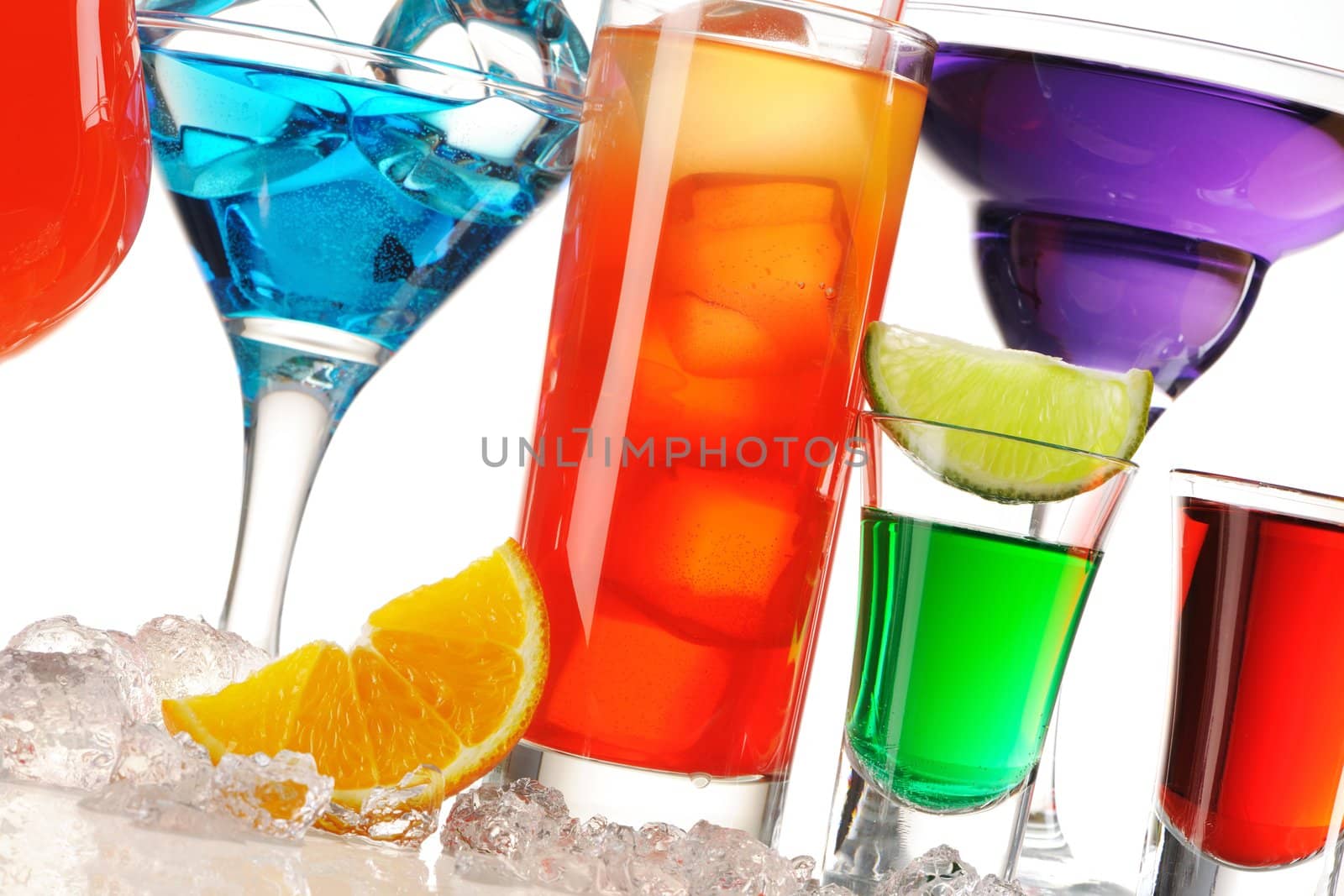Tropical cocktails close-up isolated on white