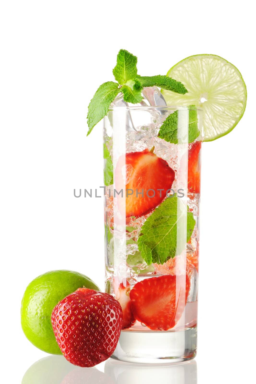 Strawberry mojito cocktail isolated on white