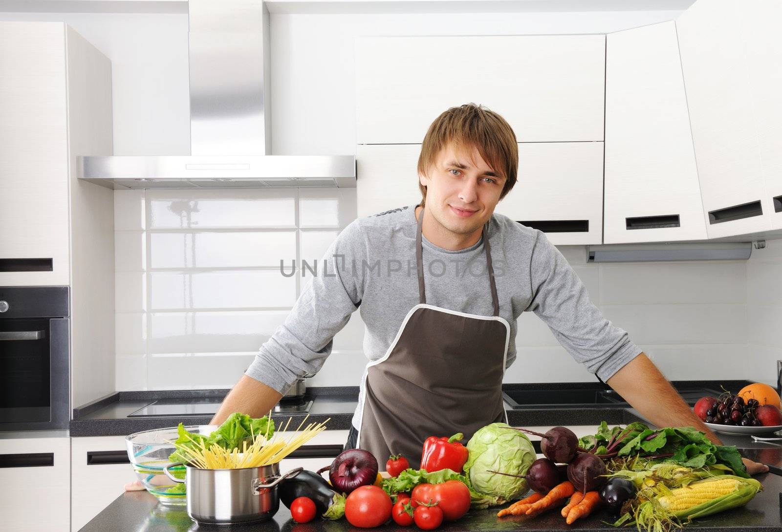 Man cooking in modern kitchen